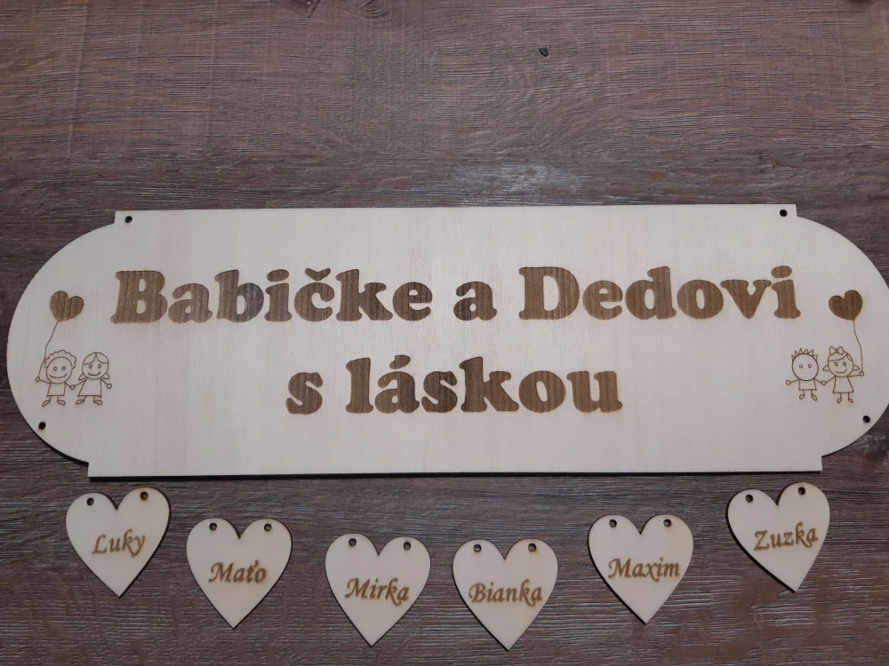 Dřevěná dekorace VNOUČATA- dárek pro babičku a dědu