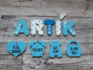 DÁREK k narození miminka- jméno 8 cm VZOR